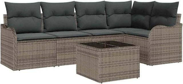vidaXL Garten-Sofa-Set 6-teilig in L-Form mit Tisch und Kissen, Schwarz und Grau, Poly-Rattan und pulverbeschichtetem Stahl - Bild 1