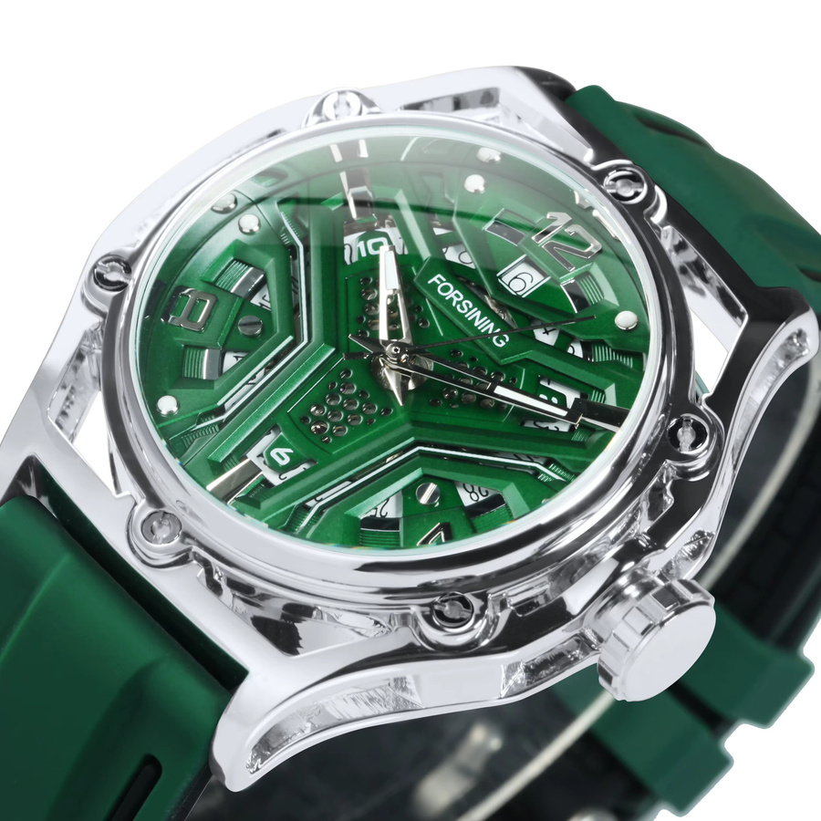 Forsining Armbanduhr Automatik, grünes Zifferblatt, Kautschukarmband, Herren - Bild 4