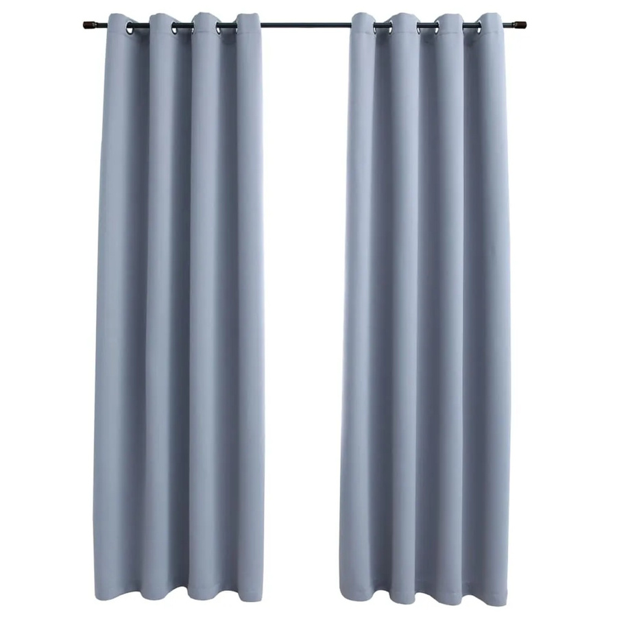vidaXL Verdunkelungsvorhänge mit Metallösen aus Polyester, 2 Stück, Grau, B: 140 cm, H: 245 cm - Bild 2