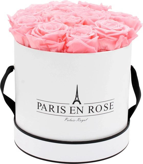 PARIS EN ROSE Rosenbox in Weiß-Schwarz mit 14 rosa Rosen, Durchmesser: 19 cm - Bild 1