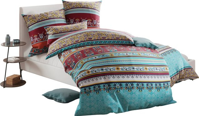 Wäschepur Bettwäsche Graphic Design in Turquoise und Multicolour aus 100% Baumwolle mit Reißverschluss, B/H: 135 x 200 cm und Kissenbezug 80 x 80 cm - Bild 1