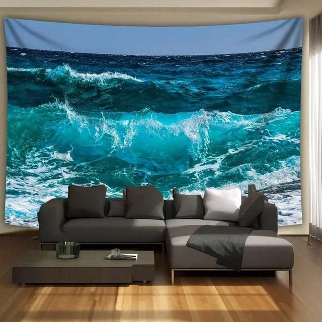 JMG Household Supplies Wandteppich mit 3D Ozeanwelle und blauer Meereslandschaft, Wandbehang für Wohnzimmer und Schlafzimmer, Breite: 40 cm, Höhe: 60 cm - Bild 1