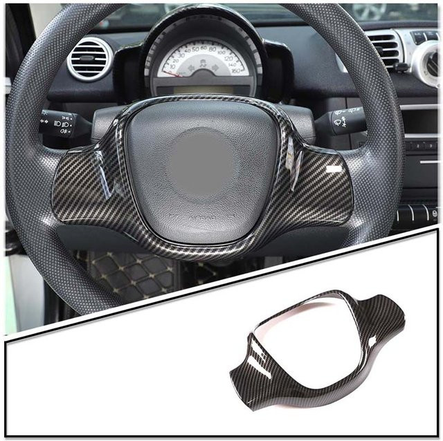 Suetlcoity Carbon Faser Lenkrad Panel Dekoration Abdeckung Zierleiste Aufkleber für Mercedes-Benz Smart 451 Fortwo 2009-2015, Schwarz - Bild 1