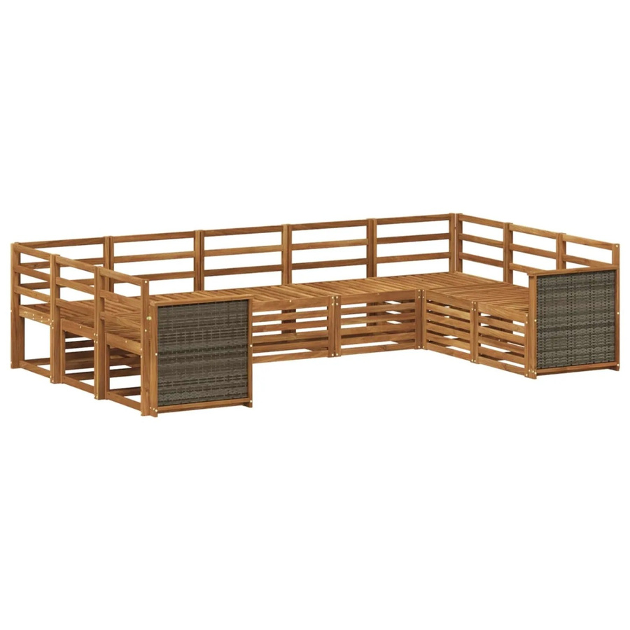 vidaXL Ecksofa Set aus Massivholz Akazie in Natur Braun, 7-teilige L-Form Polsterlandschaft mit Latten-Design - Bild 2