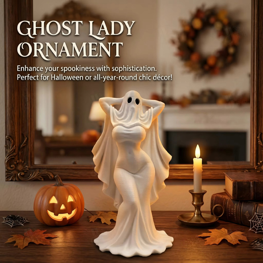 J BIRD Geistermädchen-Ornament in Weiß, Gotische Keramik-Sammlerfigur für Halloween und Schreibtischdekoration - Bild 2