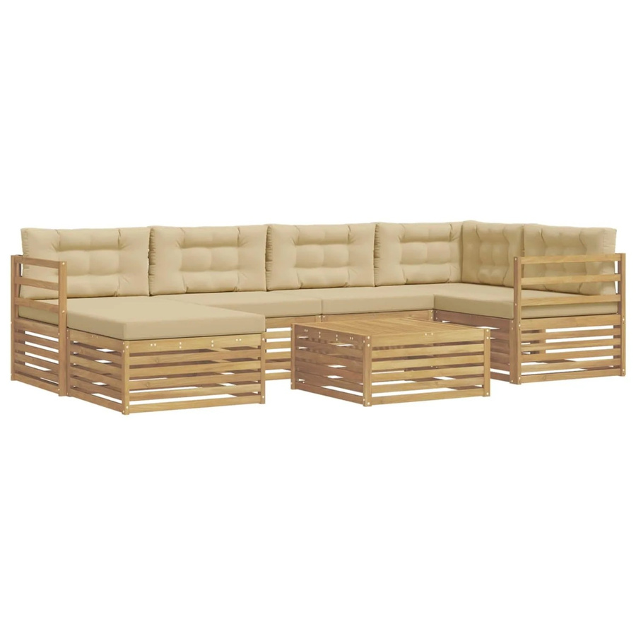 vidaXL Outdoor-Sofagarnitur 7-teilig aus Akazienholz mit Kissen in Weiß und Beige - Bild 2