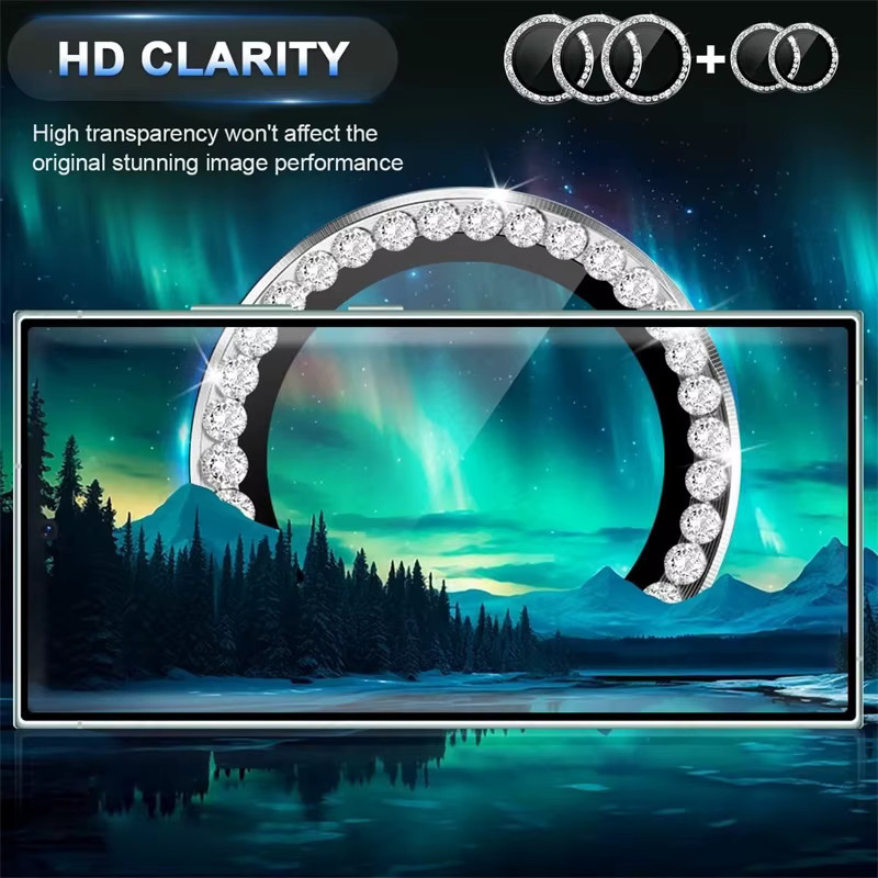Bling 3D Diamant Metall Kamera Ring Schutz für Samsung S25 S24 Plus S23 S22 Ultra 5G mit gehärtetem Glas in Silber - Bild 3