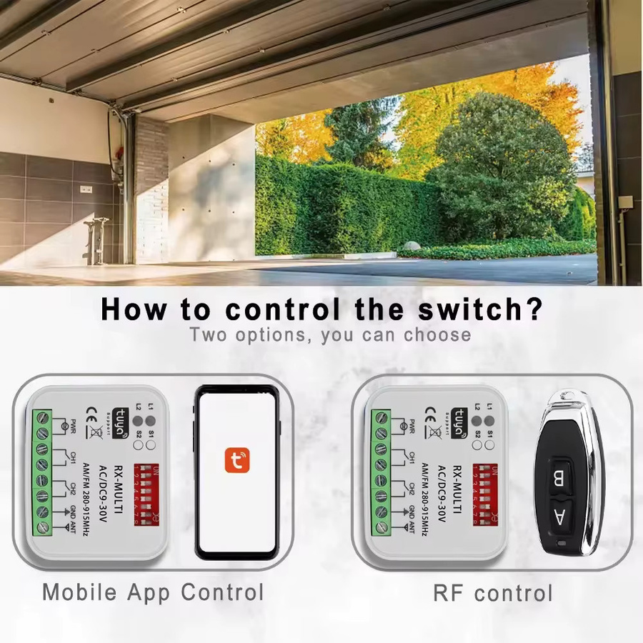KEBIDU RX MULTI Tuya Smart Switch Modul Weiß, 2CH WLAN-Controller für Garagen- und Tortenfernbedienungsempfänger mit 300-868MHz und 433MHz/868MHz Unterstützung - Bild 2