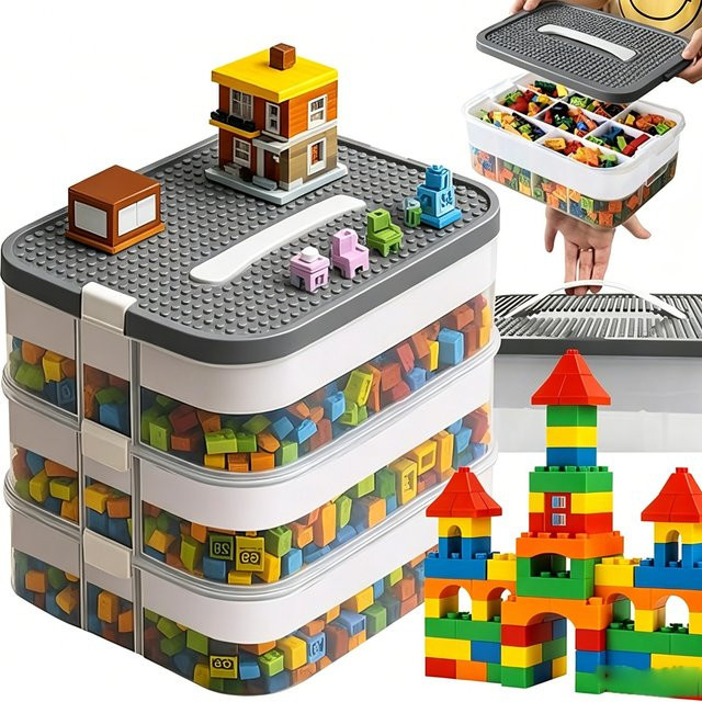 HGTUGO Kinder-Spielzeug-Aufbewahrungsbox aus Kunststoff, stapelbare Sortierbox mit Deckel und herausnehmbaren Fächern - Bild 1