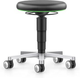 Bimos Labor Hocker für den Medical- und Laborbereich mit Rollen, Kunstleder schwarz und Farbring grün, Sitzhöhe: 45 cm - 65 cm - Bild 1