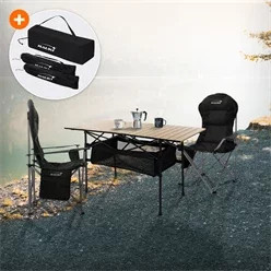 HAUKI Camping Set 3-teilig mit beige Klapptisch und 2 schwarzen Campingstühlen - Bild 1