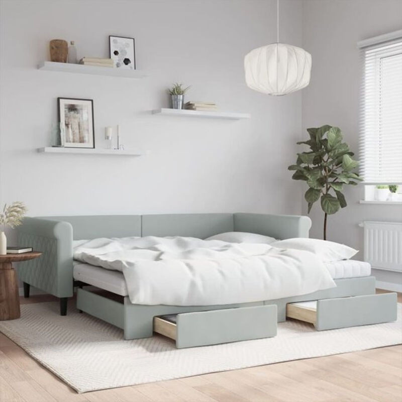 Ausziehbares Funktionsbett Vidaxl aus Samt und Holz in Grau, B/T: 100 x 200 cm mit Schubladen - Bild 1