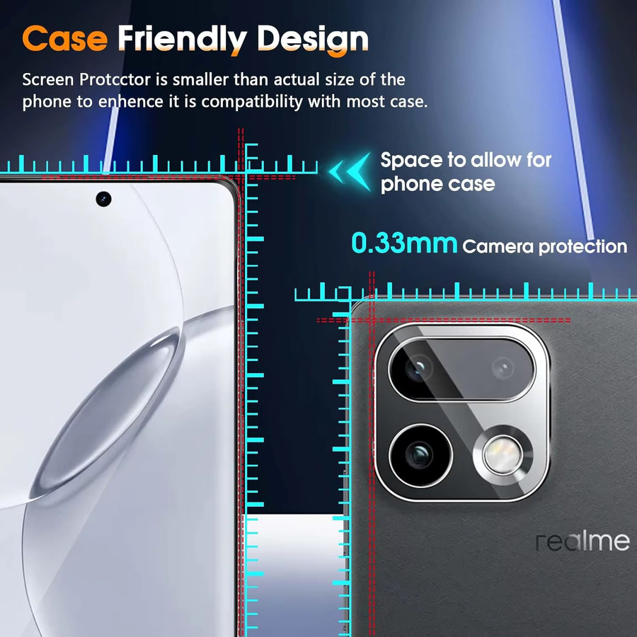 3D 9H gehärtetes Glas Displayschutzfolie und Kameraschutz für Realme 16Pro Plus RMX5131, transparent - Bild 3