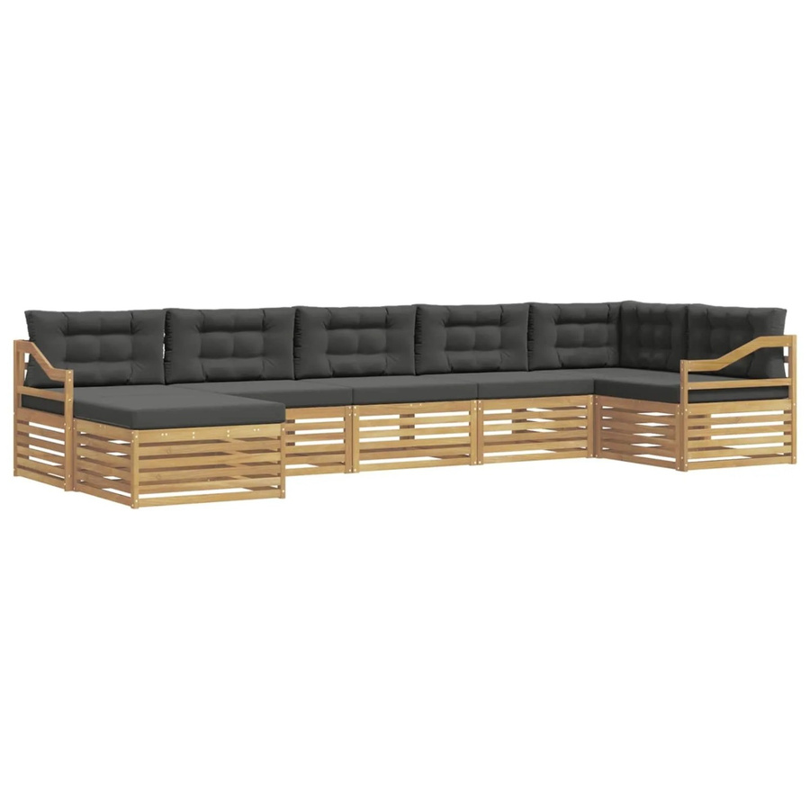 vidaXL Outdoor-Sofagarnitur in L-Form aus massivem Akazienholz mit 7 Kissen in Weiß und Anthrazit - Bild 2