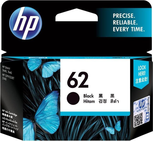 HP 62 Original Tintenpatrone Schwarz für Envy 55XX, 56XX, 76XX, Officejet 250 und 57XX - Bild 1