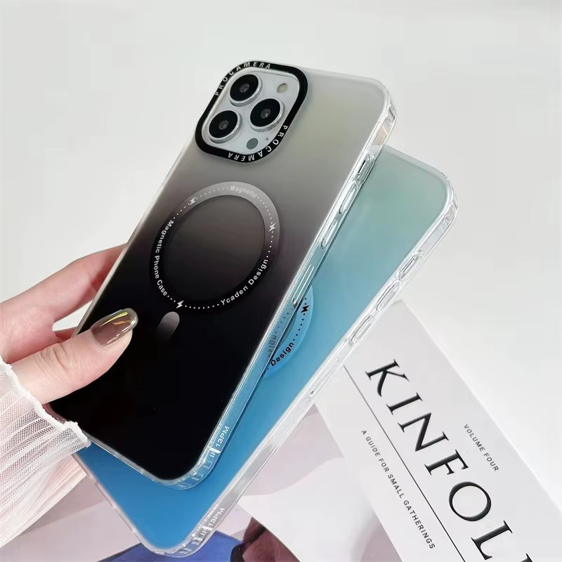 Stoßfeste MagSafe kompatible Schutzhülle für iPhone 15 Pro, 14, 13, 12, 11 Pro Max Plus in Farbverlauf Multicolor und Schwarz - Bild 2