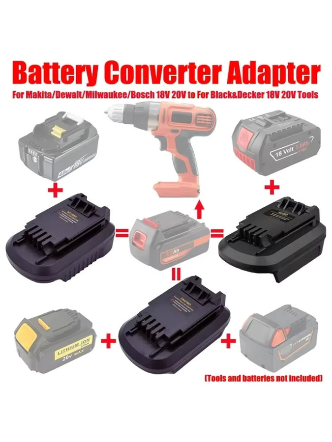Batterie-Adapter für Black & Decker 18/20 V Li-Ion Akkus kompatibel mit Makita, DeWalt, Milwaukee und Bosch 18/20 V Akkus - Bild 4