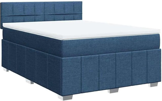 vidaXL Boxspringbett mit Matratze Blau B: 140 cm, T: 190 cm, mit USB-Anschluss und Unterbettbeleuchtung - Bild 1