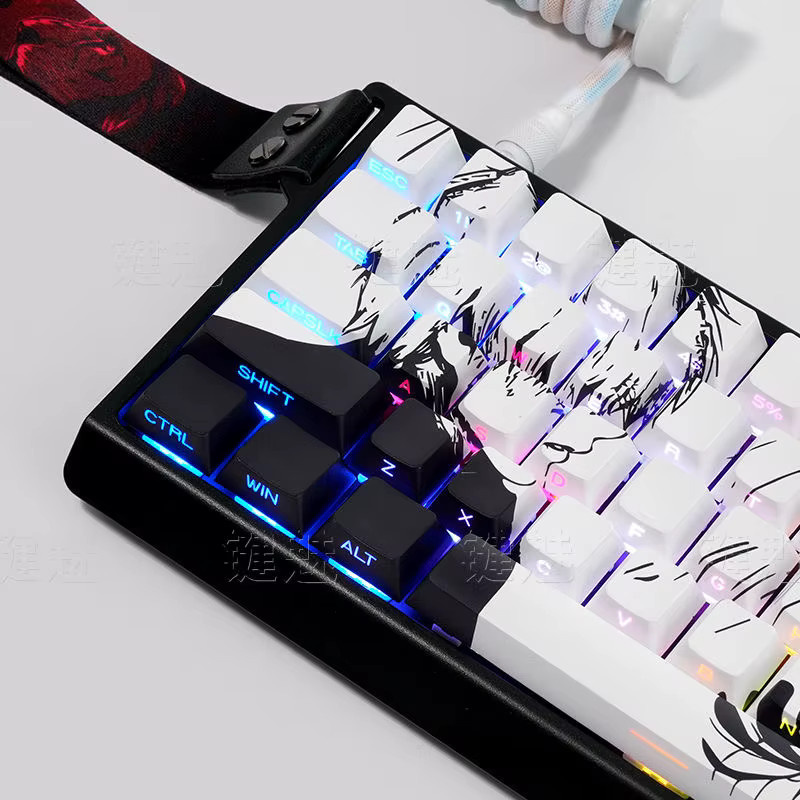 Handgefertigte 130-Tasten-Tastenkappen im Kaneki Ken Anime-Design aus PBT mit Cherry-Profil für mechanische Tastaturen in Weiß - Bild 3