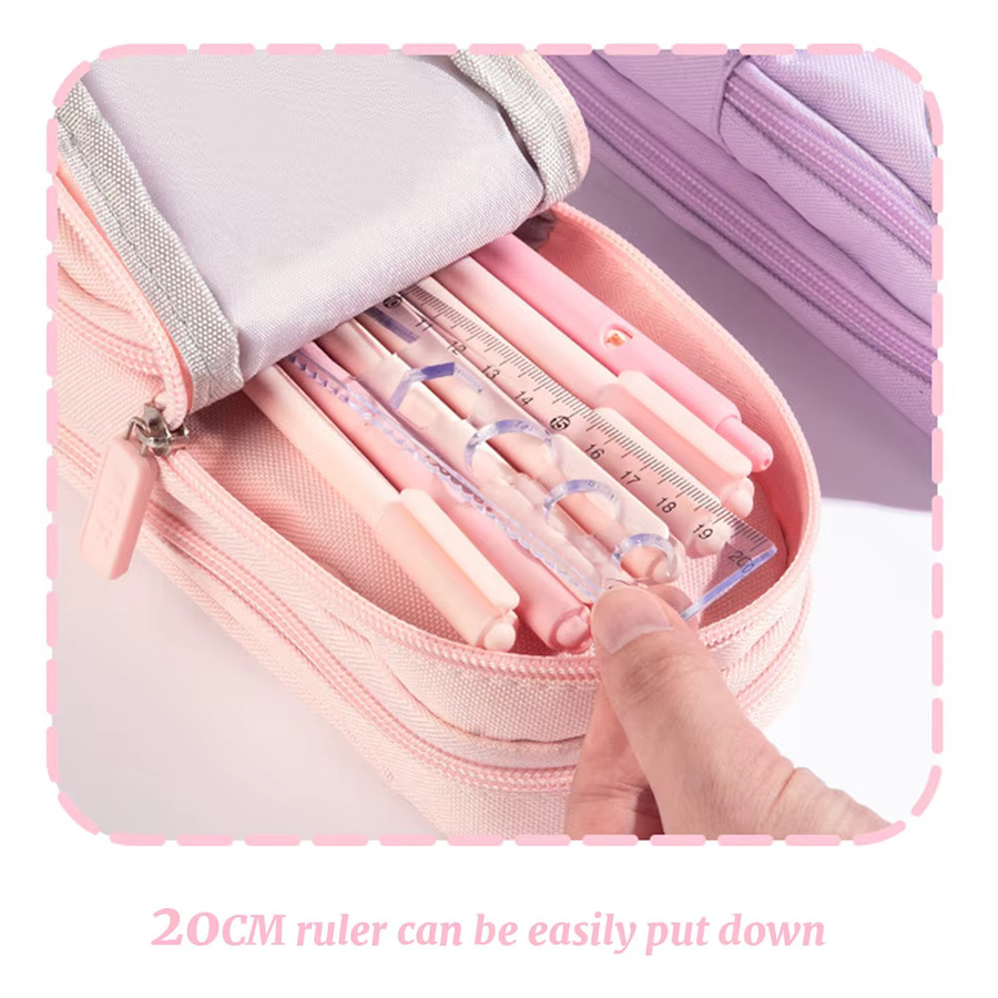 Dreischichtiges Federmäppchen in Rucksackform für Mädchen in Pink mit großer Kapazität und Textilmaterial - Bild 2