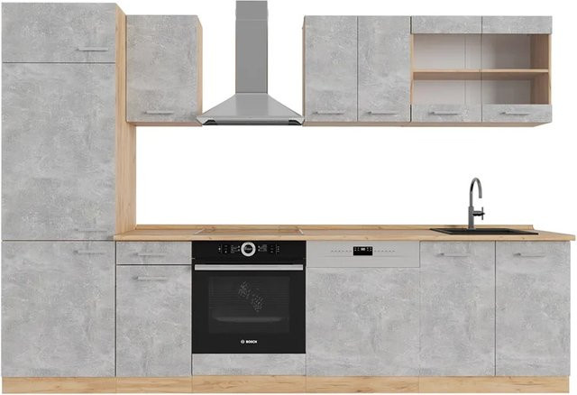 Vicco R-Line Küchenzeile Beton Goldkraft Eiche modern, Breite: 300 cm - Bild 1