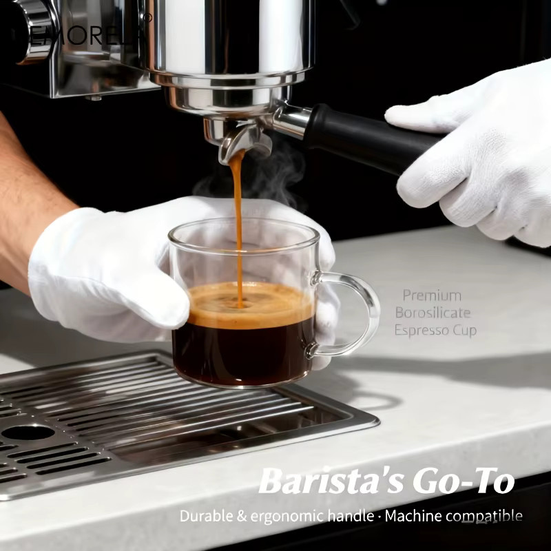 KEMORELA 2er Set Glas-Espressotassen mit Griffen, transparente Cappuccino-Becher für Kaffee und Reisen - Bild 2