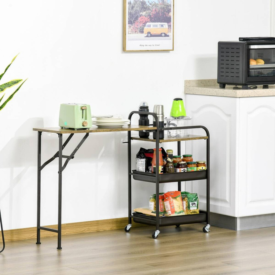 HOMCOM Küchenwagen in Braun im Industrial-Design aus Metall und MDF, B/H/T: 36,5 x 118 x 82 cm - Bild 5