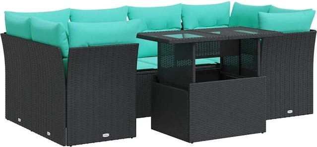 vidaXL 7-teilige Garten-Sofagarnitur in L-Form aus schwarzem Poly-Rattan mit Kissen und Stauraum - Bild 1