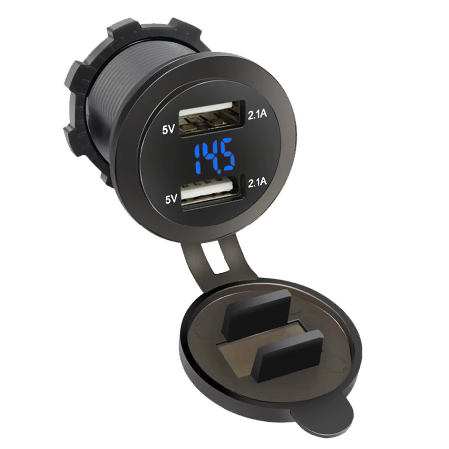 Kebidumei Dual USB Auto Ladegerät in Schwarz mit Voltmeter, wasserdichte Schnelllade-Steckdose für Auto, Marine und Motorrad, 4,2 A/5V - Bild 2