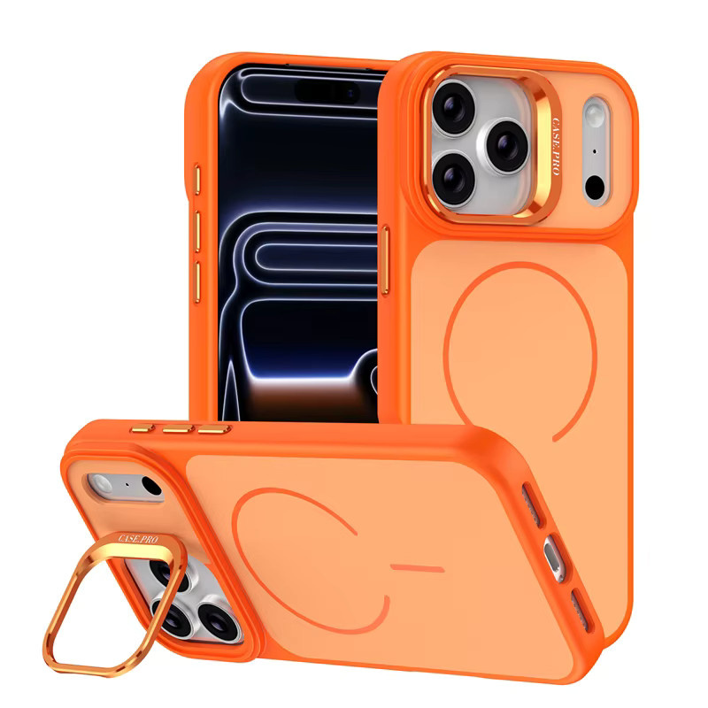 Magnetische MagSafe Kamera Ring Halterung und Ständer mit drehbarem Ring für Apple iPhone 17 Air 16 15 14 13 12 Pro Max, Stoßfeste Rückseite in Schwarz und Orange - Bild 2