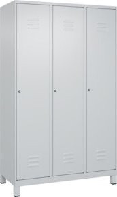 C+P Spind Classic PLUS Garderobenschrank mit 3 Abteilen, Grau, B/T/H: 120 x 50 x 195 cm, mit Zylinderschloss und 4 Garderobenhaken - Bild 1