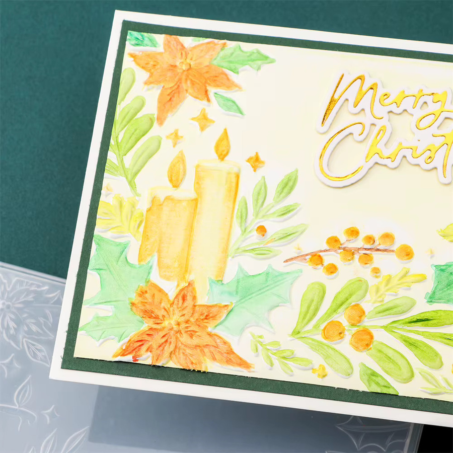 3D-Prägeordner Holly Poinsettia mit Tannenzapfen, Blättern und Kerzenmuster für dein Weihnachts-Scrapbooking und Papierhandwerk - Bild 2