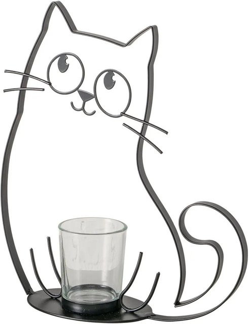 Boltze Windlicht Mollie Katze in Schwarz und Transparent für Tealights, Tischdeko aus Metall und Glas, Höhe: 25,0 cm, Breite: 22,0 cm, Tiefe: 1,0 cm - Bild 1