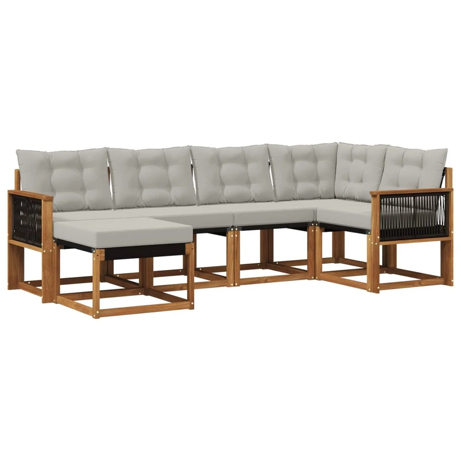 vidaXL Outdoor-Sofagarnitur L-Form aus Akazienholz mit Kissen in Natur und Hellgrau - Bild 2