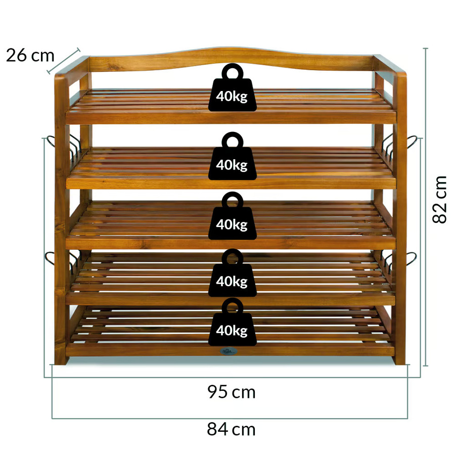 Casaria Schuhregal 2er-Set aus Akazienholz in Braun im Kolonialstil B/H/T: 82 x 95 x 26 cm - Bild 2