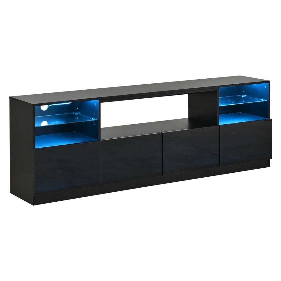 Merax TV-Lowboard modern in Schwarz mit integrierter LED-Beleuchtung und Hochglanz-Finish, B/T/H: 180 x 35 x 60 cm - Bild 2