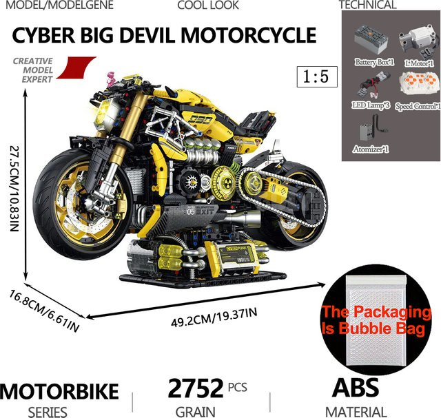 Yangkili Cyberpunk Motorrad Modell Bausteine, 1:5, Konstruktionsset - Bild 1