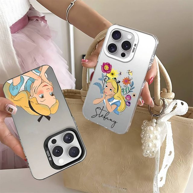 A-Alice im Wunderland Prinzessin Handyhülle für iPhone 11 bis 17 Pro Max Plus, Stoßfeste Rückseite in Silber - Bild 1