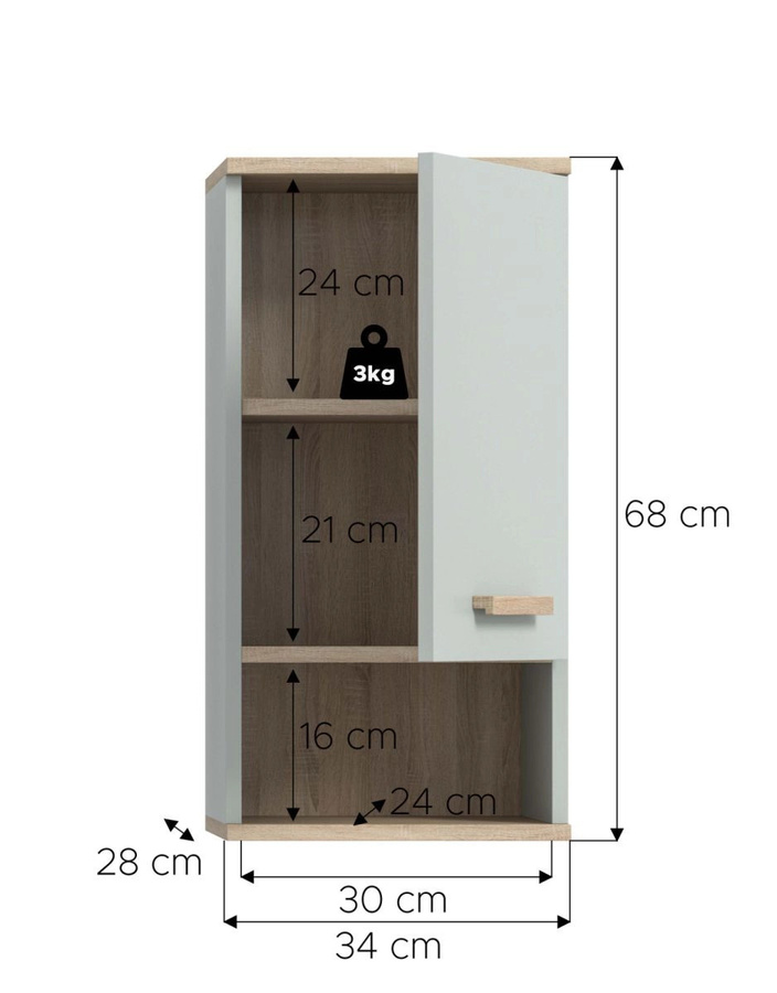 Badezimmer Hängeschrank Luna in Grün und Eiche, B/T/H: 68 x 34 x 28 cm - Bild 3