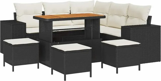 vidaXL Garten-Sofa-Set aus Polyrattan in Schwarz mit 9 Teilen, L-Form, inklusive Polster und Couchtisch für Terrasse und Garten - Bild 1