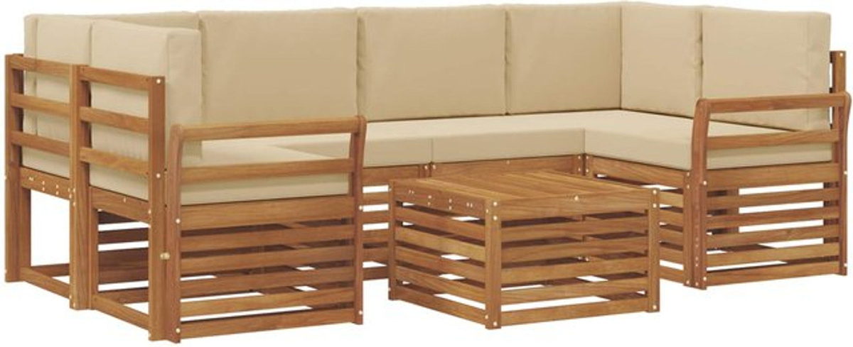 vidaXL Outdoor-Sofagarnitur aus Akazie Massivholz mit 7 Teilen in Natur und Beige, modernes Loungemöbel-Set - Bild 1