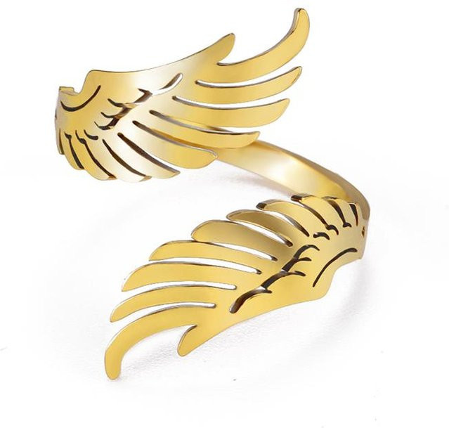 Flügelengel Offener Ring, Edelstahl, Gold, Unisex - Bild 1
