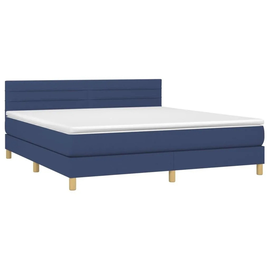 vidaXL Boxspringbett mit Matratze in Blau und Weiß, Hybrid-Bett mit LED-Unterbettbeleuchtung und USB-Ladeanschluss, B/T: 160 x 200 cm - Bild 2