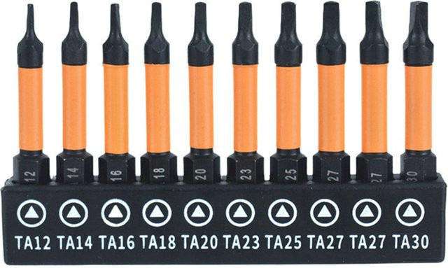 DAZZLEEX 10er Set Magnetische Dreieckige Schraubenbits aus Edelstahl in Orange mit Sechskantschaft und Anti-Slip-Funktion TA12-TA30 - Bild 1