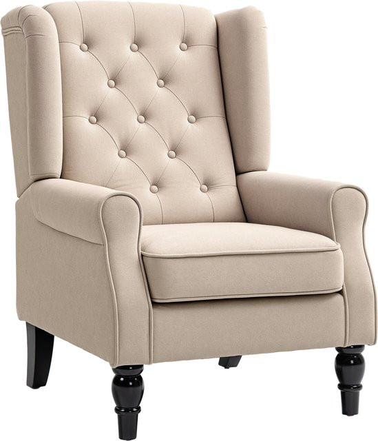 HOMCOM Ohrensessel mit Armlehnen und Kissen in Beige, Loungesessel mit Tufting und Holzbeinen aus Eukalyptus für Wohnzimmer und Schlafzimmer - Bild 1