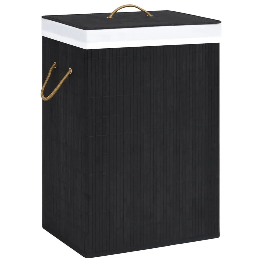 vidaXL Bambus-Wäschekorb mit 2 Fächern in Schwarz, 72 l, B: 40 cm, T: 30 cm, H: 60 cm - Bild 2