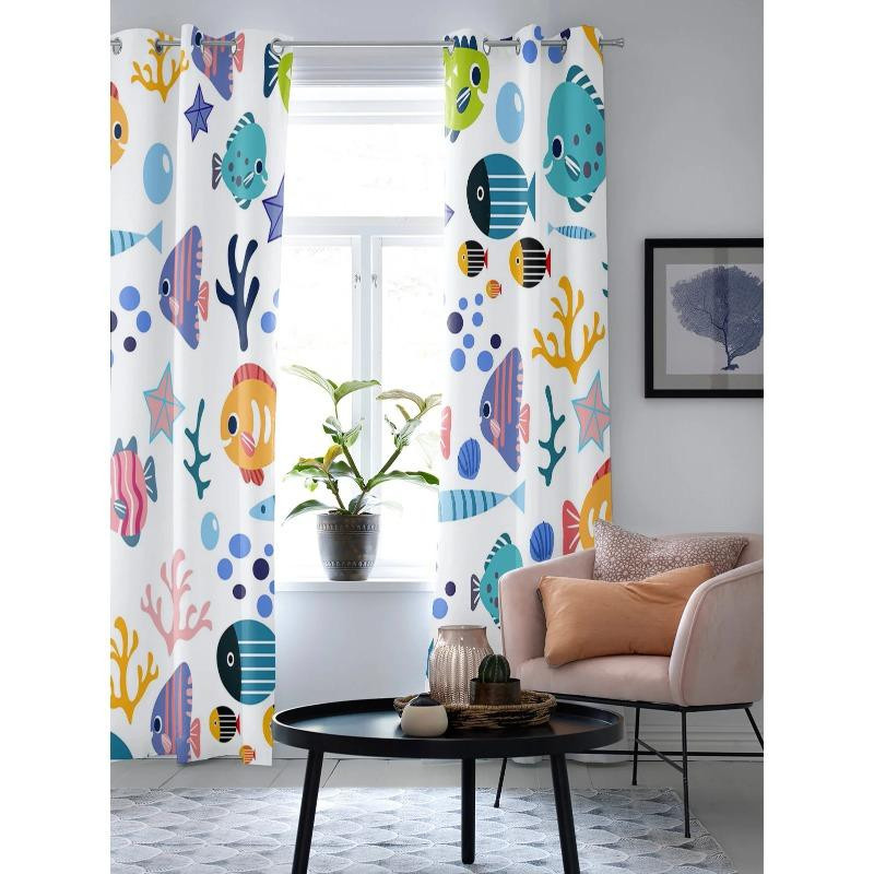 Binchi Outdoor Equipment Fenstervorhang mit Cartoon Tier- und Meeresmotiv, Mehrfarbig, Breite: 135 cm, Höhe: 115 cm - Bild 2