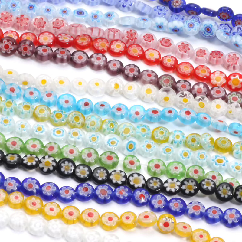 Laudsong Glasperlen, Murano Lampwork Blumen, mehrfarbig, 6 mm - Bild 2