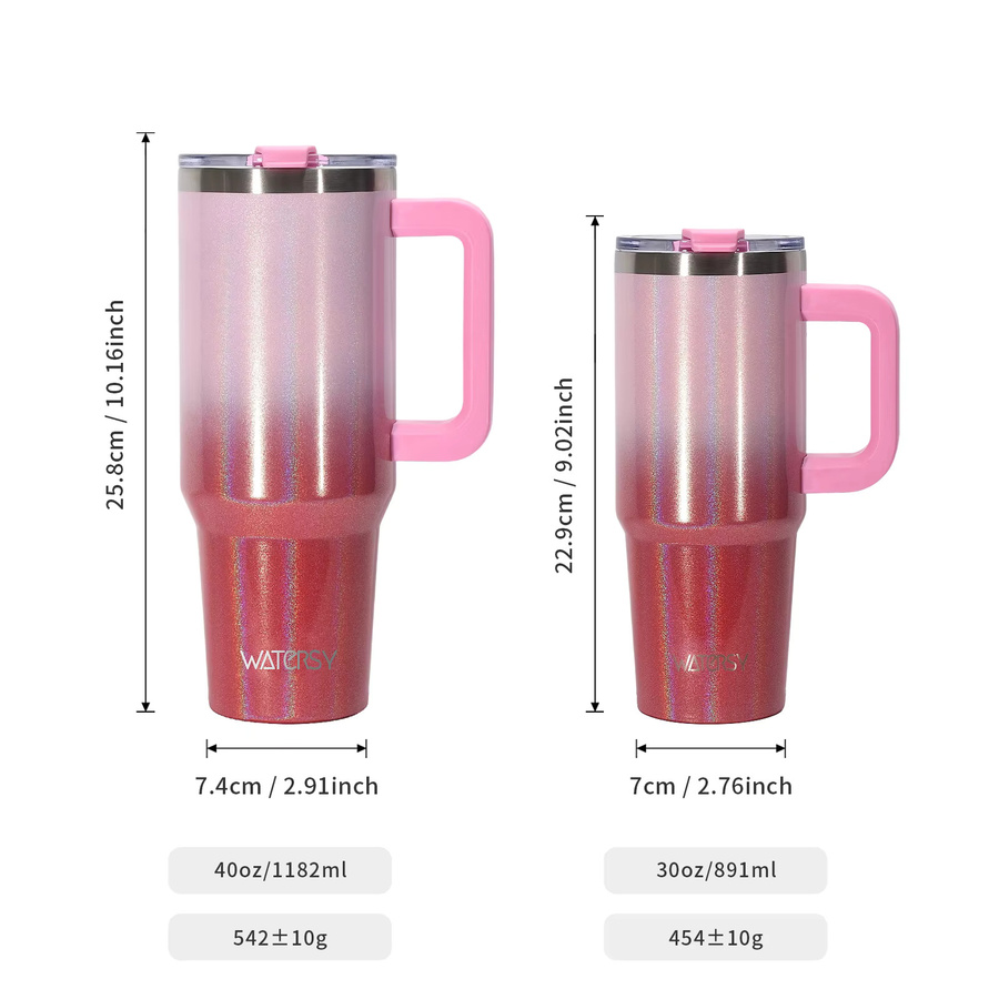 WATERSY Thermobecher Tumbler aus Edelstahl mit Griff und Strohhalm, isoliert, Schwarz - Bild 5