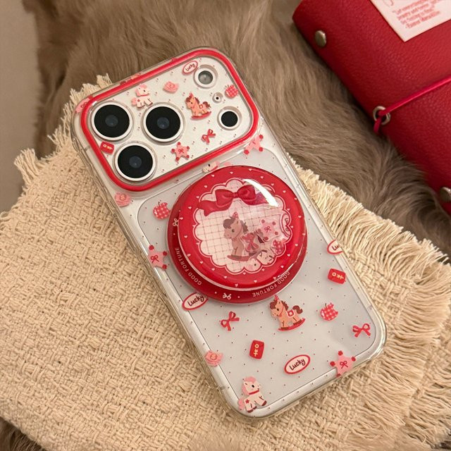 Potdemiel Handyhülle mit Koreanischem Cartoon-Pony und Quicksand-Effekt für iPhone 17 16 15 14 13 12 Pro Max, Transparent und Stoßfest - Bild 1